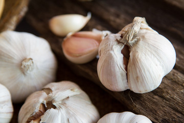 Garlic bulb at rural farm kitchen