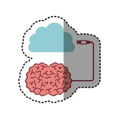 sticker brain hosting data in cloud storage vector illustration