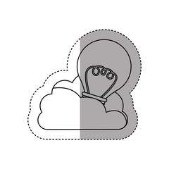 sticker contour cloud in cumulus shape with light bulb with filaments vector illustration