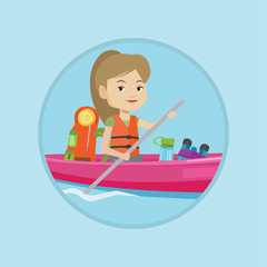 Woman riding in kayak vector illustration.