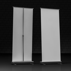 Blank Roll Up Banner. 3D rendering