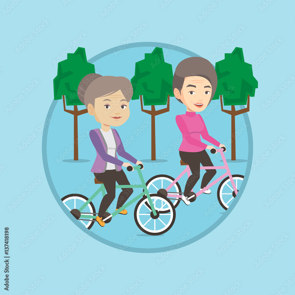 Poster senior women riding on bicycles in the park