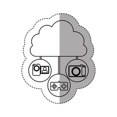 sticker contour cloud in cumulus shape connected to tech device vector illustration
