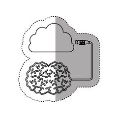 sticker silhouette brain hosting data in cloud storage vector illustration