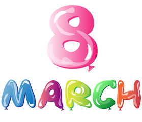 International Women's Day. The inscription in the form of balloons