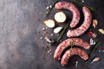 Raw sausages with spice
