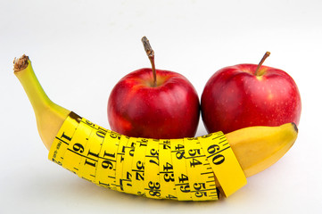 Banana and Apple on a white background