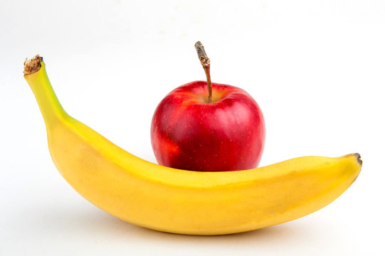 Banana and Apple on a white background