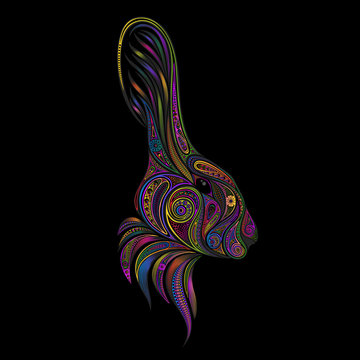 Easter. Festive colored rabbit from the various patterns