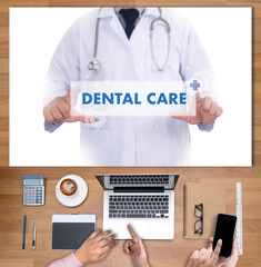 DENTAL CARE Beautiful woman with toothbrush  , Healthy smile and a dentist