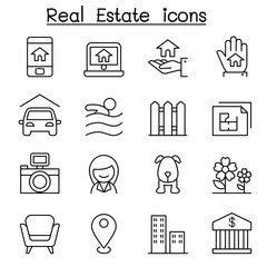 Real estate icon set in thin line style