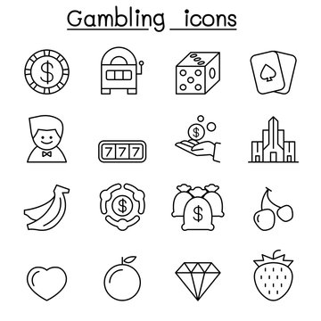 Gambling icon set in thin line style