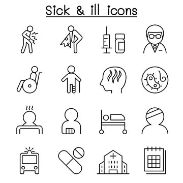 Sick & Ill  icon set in thin line style