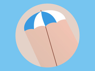 Flat style with long shadows, beach umbrella vector icon illustration.