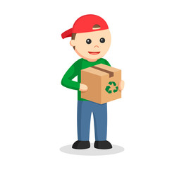 man environmental activist with recycle box