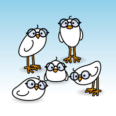 Five White Chicks Wearing Black Round Spactacles