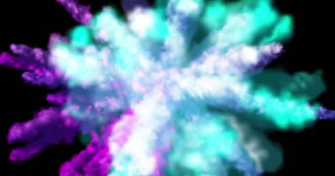 Colorful smoke particles explosion on black background
