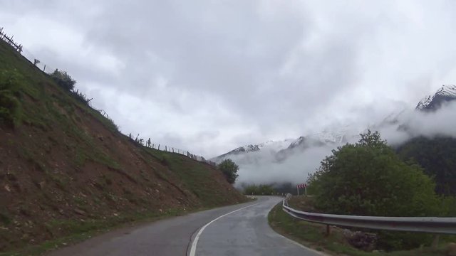 Mountain Road in Georgia Moving Car. View of Car