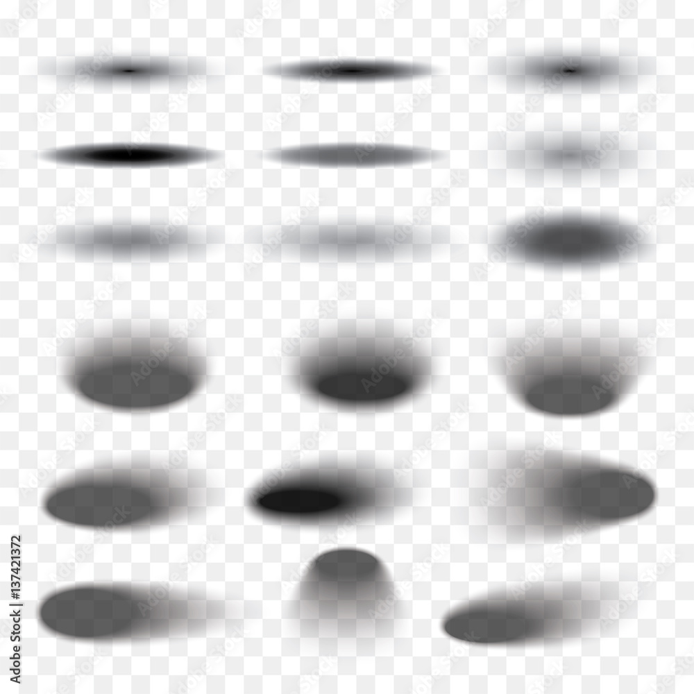 Wall mural oval shadow set transparent with soft edges isolated on checkered background. element for product de