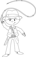 Cute Cartoon Explorer Boy Outline
