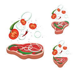 Set of meat food Isolated on white background