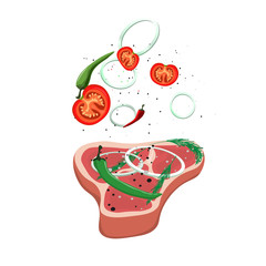 Set of meat food Isolated on white background