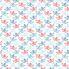 Retro Seamless Pattern Paper Boats Blue/Red Turned