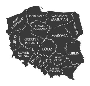 Poland Map labelled black illustration in English language