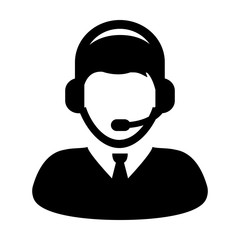 Service Icon Vector Customer Support Helpline User Profile Avatar with Headphone in Glyph Pictogram illustration