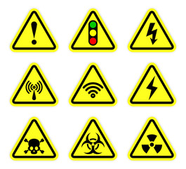 Vector warning, signal symbol and radiation sign set 