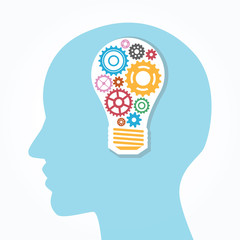 Creative light bulb and gear vector template.