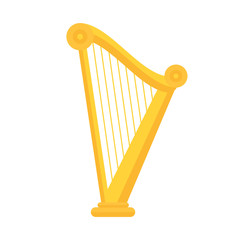 Golden harp icon in flat style design. Musical instrument symbol of Ireland. St Patrick day element illustration.
