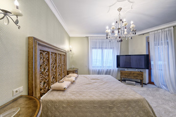 Russia,Moscow oblast - bedroom interior in new luxury country house