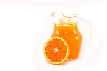 Orange juice and slices of orange isolated on white