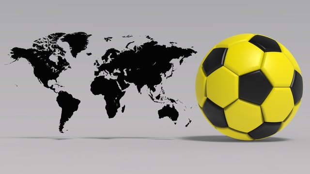 World Map and Soccer ball. 3D illustration. CG. High resolution.