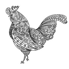 Fototapeta na wymiar Vintage vector rooster with tribal ornaments. Symbol of 2017 year. Traditional ethnic tattoo, African, Indian, Thai, spirituality, boho design. For print, posters, t-shirts, textiles, coloring book.