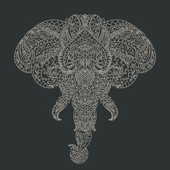 Vintage vector elephant head with tribal ornaments. Traditional ethnic background, tattoo, African, Indian, Thai, spirituality, boho design. For print, posters, t-shirts, textiles, coloring book.