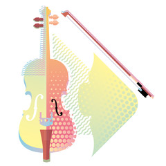 abstract color violin in memphis style, template for ads