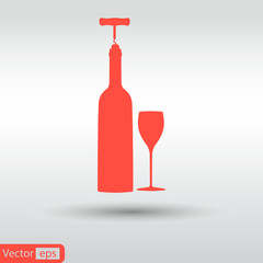 vector icons related to wine including wine bottle, wine glass, corkscrew.