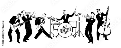 Jazz Swing Orchestra Retro Style Cartoon Vector