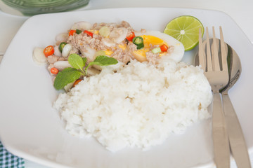 boiled eggs spicy and rice