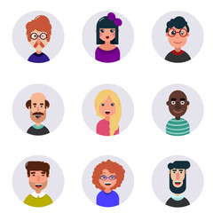 Avatars. Different human faces. Cute and funny people. Vector illustration. Simple design.