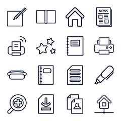 Set of 16 page outline icons