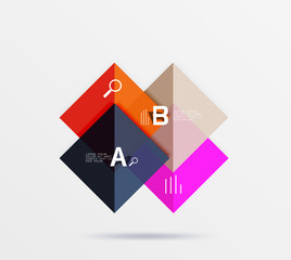 Glossy squares with text, abstract geometric design concept