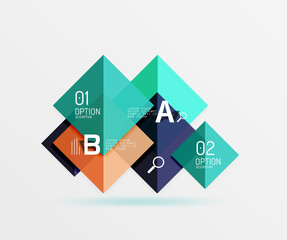 Glossy squares with text, abstract geometric design concept