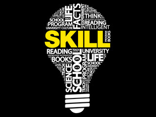 SKILL bulb word cloud, business concept