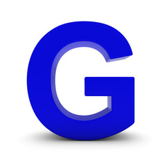 Blue Letter G Isolated on White with Shadows 3D Illustration