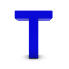 Blue Letter T Isolated on White with Shadows 3D Illustration