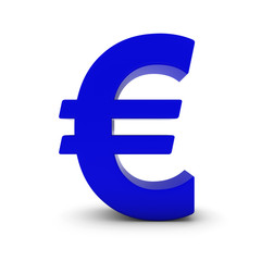 Blue Euro Symbol Isolated on White with Shadows 3D Illustration