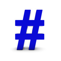 Blue Hash Symbol Isolated on White with Shadows 3D Illustration